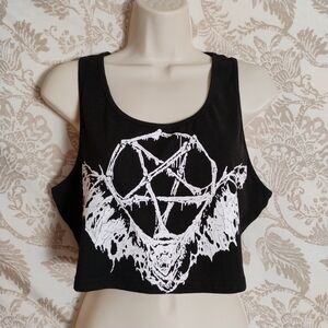 Gothic Bat Pentagram Crop Top | Dark Alternative Sleeveless Tank | Black Metal